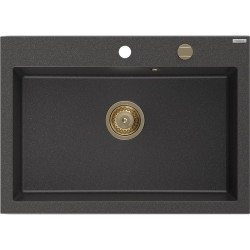 MEXEN/S - Elix granitový dřez 1-miska 700 x 500 mm, černá kropenatá, sifon zlatá (6526701005-76-G)
