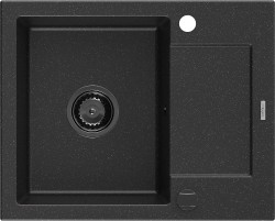 MEXEN/S - Enzo granitový dřez 1-miska s odkapávačem 576 x 465 mm, černá/stříbrná (6506571005-73-B)