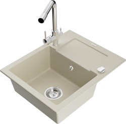 MEXEN/S - Enzo granitový dřez 1-miska s odkapávačem včetně baterie Duero, béžová  (6506-69-671600-00)