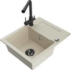 MEXEN/S - Enzo granitový dřez 1-miska s odkapávačem včetně baterie Duero, béžová  (6506-69-671600-70)