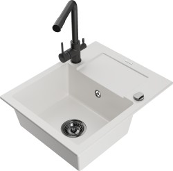 MEXEN/S - Enzo granitový dřez 1-miska s odkapávačem včetně baterie Duero, bílá (6506-20-671600-70)