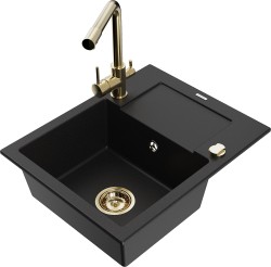 MEXEN/S - Enzo granitový dřez 1-miska s odkapávačem včetně baterie Duero, černá (6506-77-671600-50)