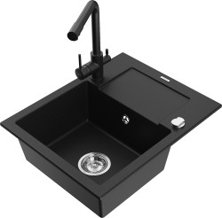MEXEN/S - Enzo granitový dřez 1-miska s odkapávačem včetně baterie Duero, černá (6506-77-671600-70)