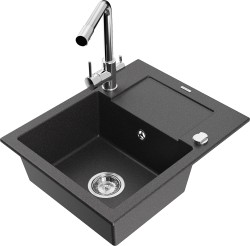 MEXEN/S - Enzo granitový dřez 1-miska s odkapávačem včetně baterie Duero, černá kropenatý (6506-76-671600-00)