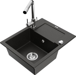 MEXEN/S - Enzo granitový dřez 1-miska s odkapávačem včetně baterie Duero, černá/zlatá metalik (6506-75-671600-00)