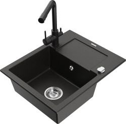 MEXEN/S - Enzo granitový dřez 1-miska s odkapávačem včetně baterie Duero, černá/zlatá metalik (6506-75-671600-70)