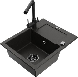 MEXEN/S - Enzo granitový dřez 1-miska s odkapávačem včetně baterie Duero, černá/zlatá metalik (6506-75-671600-70-B)