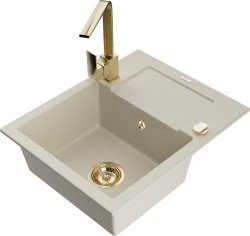 MEXEN/S - Enzo granitový dřez 1-miska s odkapávačem včetně baterie Rita, béžový (6506-69-670300-50)