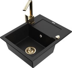 MEXEN/S - Enzo granitový dřez 1-miska s odkapávačem včetně baterie Rita, černý (6506-77-670300-50)