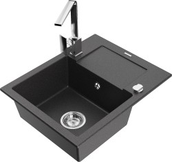 MEXEN/S - Enzo granitový dřez 1-miska s odkapávačem včetně baterie Rita, černý kropenatý (6506-76-670300-00)