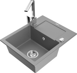MEXEN/S - Enzo granitový dřez 1-miska s odkapávačem včetně baterie Rita, šedý (6506-71-670300-00)