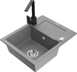MEXEN/S - Enzo granitový dřez 1-miska s odkapávačem včetně baterie Rita, šedý (6506-71-670300-70)