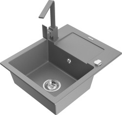 MEXEN/S - Enzo granitový dřez 1-miska s odkapávačem včetně baterie Rita, šedý (6506-71-670300-71)