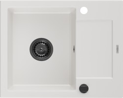 MEXEN/S - Enzo granitový dřez 1 s odkapávačem 576 x 465 mm, bílá, + sifon grafit (6506571005-20-B)