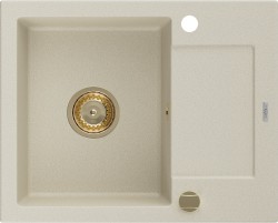 MEXEN/S - Enzo granitový dřez 1 s odkapávačem 576x465 mm, béžová,+ zlatý sifon (6506571005-69-G)
