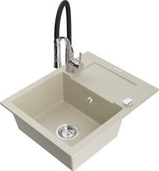 MEXEN/S - Enzo granitový dřez 1 s odkapávačem včetně baterie Aster, béžová (6506-69-73450-07)