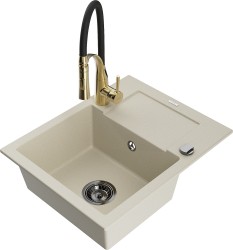 MEXEN/S - Enzo granitový dřez 1 s odkapávačem včetně baterie Aster, béžová (6506-69-73450-57-B)