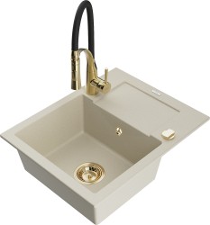 MEXEN/S - Enzo granitový dřez 1 s odkapávačem včetně baterie Aster, béžová (6506-69-73450-57-G)