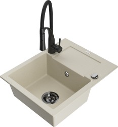 MEXEN/S - Enzo granitový dřez 1 s odkapávačem včetně baterie Aster, béžová (6506-69-73450-70-B)