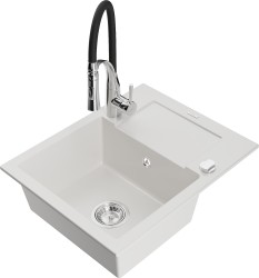 MEXEN/S - Enzo granitový dřez 1 s odkapávačem včetně baterie Aster, bílá (6506-20-73450-07)