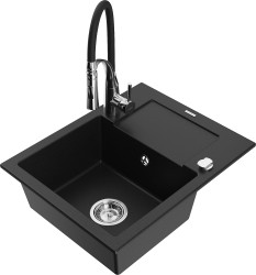 MEXEN/S - Enzo granitový dřez 1 s odkapávačem včetně baterie Aster, černá (6506-77-73450-07)