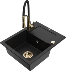 MEXEN/S - Enzo granitový dřez 1 s odkapávačem včetně baterie Aster, černá (6506-77-73450-57-G)