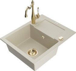 MEXEN/S - Enzo granitový dřez 1 s odkapávačem včetně baterie Carla, béžová (6506-69-670700-50)