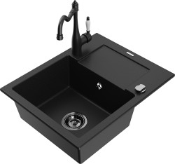 MEXEN/S - Enzo granitový dřez 1 s odkapávačem včetně baterie Carla, černá (6506-77-670700-70-B)