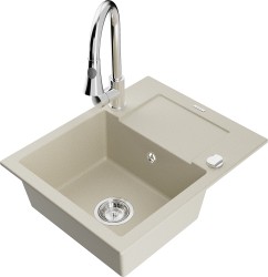MEXEN/S - Enzo granitový dřez 1 s odkapávačem včetně baterie Elia, béžová (6506-69-670101-00)