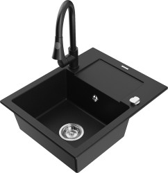 MEXEN/S - Enzo granitový dřez 1 s odkapávačem včetně baterie Elia, černá - 6 (6506-77-670101-70)