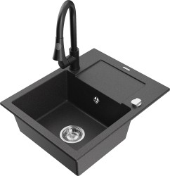 MEXEN/S - Enzo granitový dřez 1 s odkapávačem včetně baterie Elia, černá kropenatá (6506-76-670101-70)