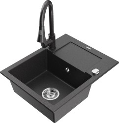 MEXEN/S - Enzo granitový dřez 1 s odkapávačem včetně baterie Elia, černá kropenatá (6506-76-670101-76)