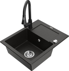 MEXEN/S - Enzo granitový dřez 1 s odkapávačem včetně baterie Elia, černá/zlatá metalik (6506-75-670101-70)