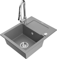 MEXEN/S - Enzo granitový dřez 1 s odkapávačem včetně baterie Elia, šedá (6506-71-670101-00)