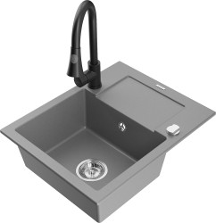 MEXEN/S - Enzo granitový dřez 1 s odkapávačem včetně baterie Elia, šedá (6506-71-670101-70)
