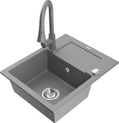 MEXEN/S - Enzo granitový dřez 1 s odkapávačem včetně baterie Elia, šedá (6506-71-670101-71)