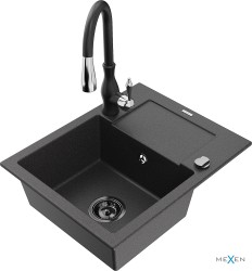 MEXEN/S - Enzo granitový dřez 1 s odkapávačem včetně baterie Savita, černá kropenatá (6506-76-672601-70-B)