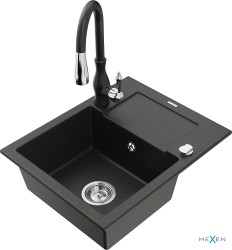 MEXEN/S - Enzo granitový dřez 1 s odkapávačem včetně baterie Savita, černá/zlatá metalik (6506-75-672601-70)