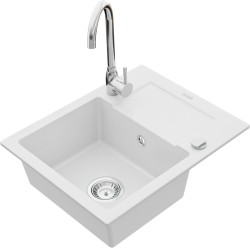 MEXEN/S - Enzo granitový dřez 1 s odkapávačem včetně baterie Telma, bílá (6506-20-670200-00)