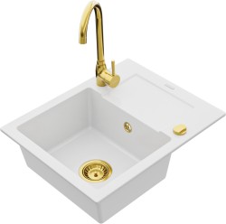 MEXEN/S - Enzo granitový dřez 1 s odkapávačem včetně baterie Telma, bílá (6506-20-670200-50)