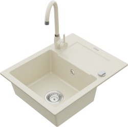 MEXEN/S - Enzo granitový dřez 1 s odkapávačem včetně baterie Telma, bílá (6506-69-670200-69)