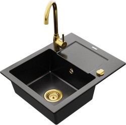 MEXEN/S - Enzo granitový dřez 1 s odkapávačem včetně baterie Telma, černá (6506-77-670200-50)