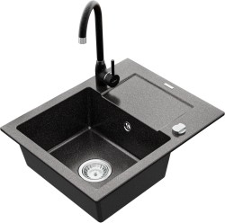 MEXEN/S - Enzo granitový dřez 1 s odkapávačem včetně baterie Telma, černá kropenatý (6506-76-670200-76)