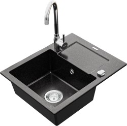 MEXEN/S - Enzo granitový dřez 1 s odkapávačem včetně baterie Telma, černá/stříbrný (6506-73-670200-00)