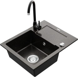 MEXEN/S - Enzo granitový dřez 1 s odkapávačem včetně baterie Telma, černá/zlatý (6506-75-670200-70)