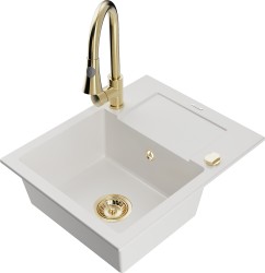 MEXEN/S - Enzo granitový dřez 1 s odkapávačem včetně Elia, bílá (6506-20-670101-50)