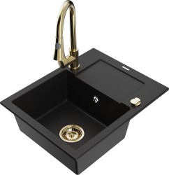 MEXEN/S - Enzo granitový dřez 1 s odkapávačem včetně Elia, černá (6506-77-670101-50)