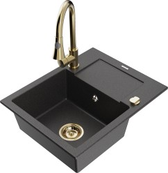 MEXEN/S - Enzo granitový dřez 1 s odkapávačem včetně Elia, černá kropenatá (6506-76-670101-50)