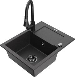 MEXEN/S - Enzo granitový dřez 1 s odkapávačem včetně Elia, černá kropenatá (6506-76-670101-70-B)