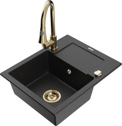 MEXEN/S - Enzo granitový dřez 1 s odkapávačem včetně Elia, černá/stříbrná metalik (6506-73-670101-50)